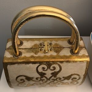 Vintage Italian Florentine Gilt Gold White Wooden Toleware Tole Purse
